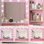 Bureau de coiffeuse avec miroir et rangement spacieux, support en métal, commode de chambre à coucher avec luminosité réglable, grande tablette et tiroir blanc