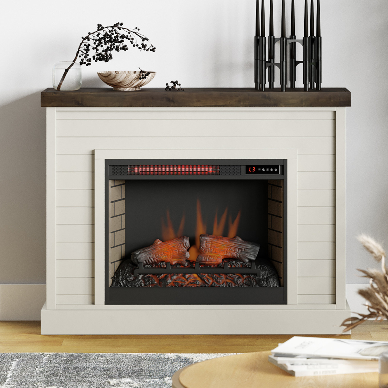 Rimma Electric Fireplace, White/Barnwood