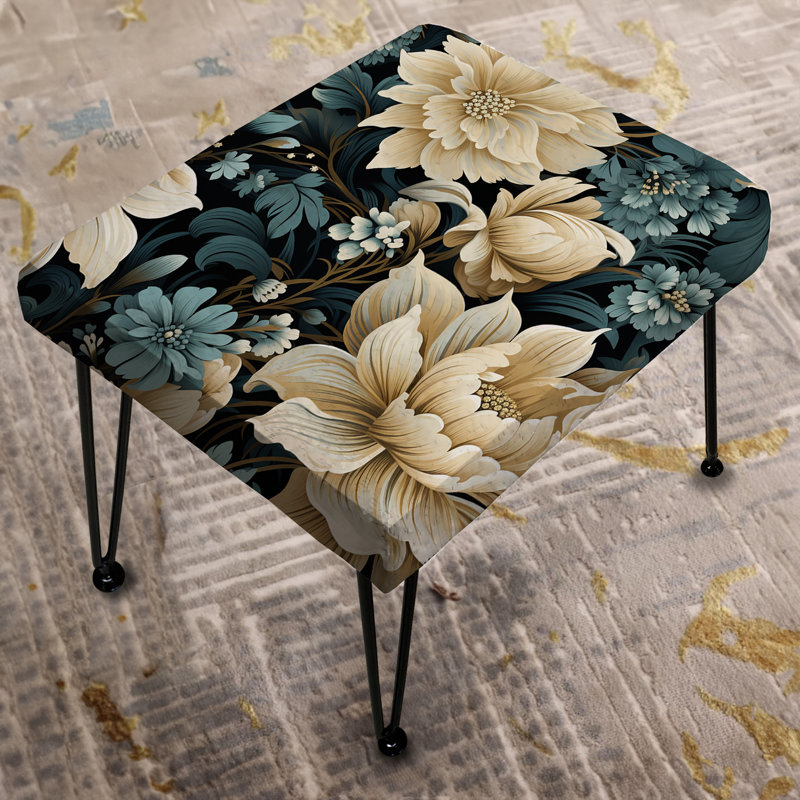 White And Blue Symphony Of Petal Gardens - Floral Rectangle Ottoman
