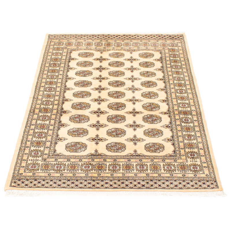Tapis unique en laine noué à la main Peshawar Bokhara 4 pi 7 po x 6 pi 11 po beige