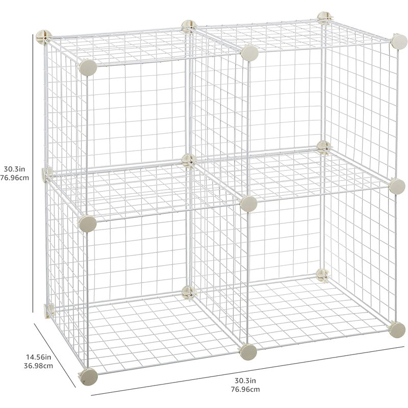 Organisateur de rangement à 4 cubes avec grille métallique, tablettes modulaires empilables pour l'organisation de placard, de bureau et de maison, assemblage facile sans outil, fabrication en acier durable