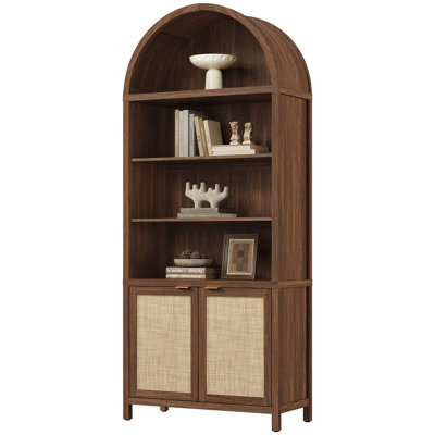 84.25" H Rattan Arched Bookcase with Adjustable Shelf