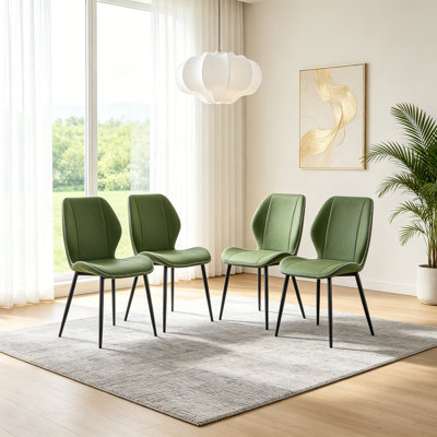 Ensemble de 4 chaises de salle à manger luxueuses en cuir synthétique, pieds en métal noir avec pieds réglables, parfaits pour la salle à manger, le bureau, etc.