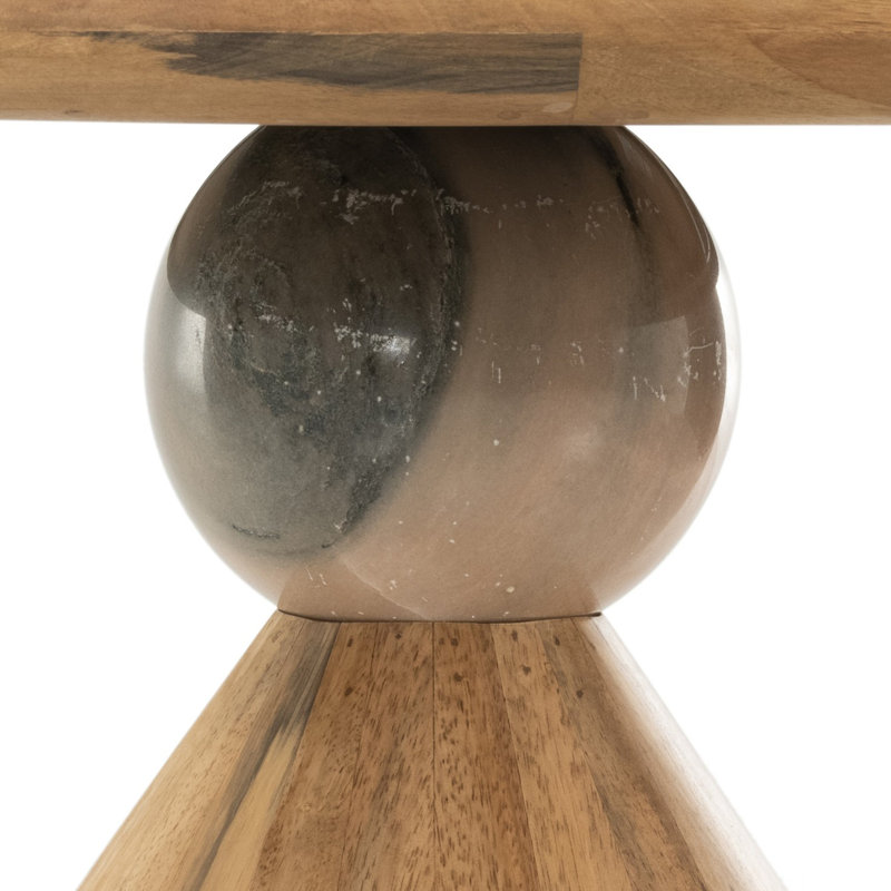 Bibianna Round Solid Wood Dining Table, Smoked Honey/Blush Marble