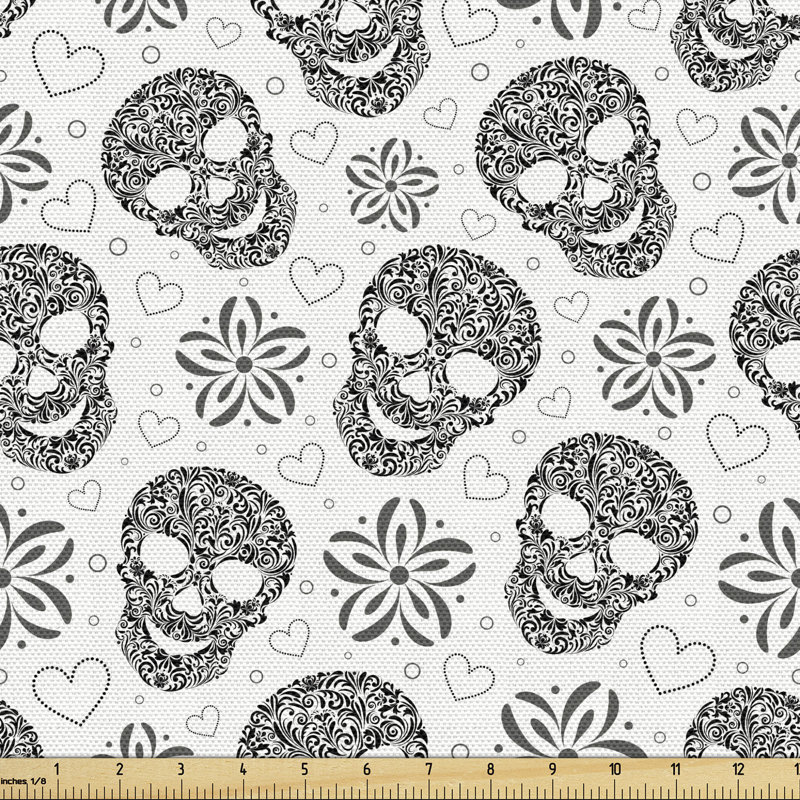 Geist Skulls Daisies Hearts Circles Fabric
