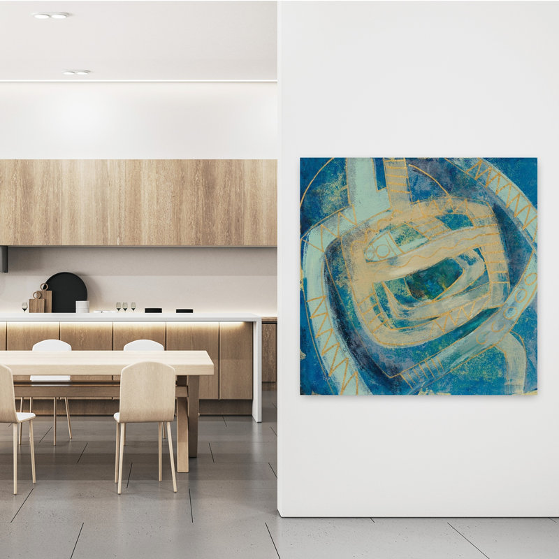Carreau contemporain Mid-Modern II avec art abstrait turquoise, H 48 po x l 48 po