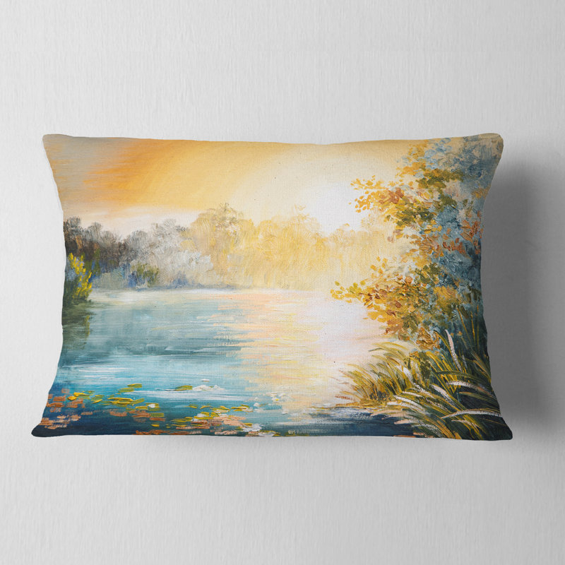Coussin paysage coucher de soleil sur le lac, Rectangulaire, 12 po x 20 po