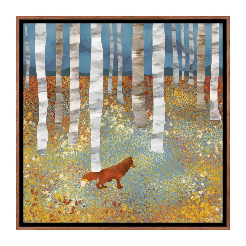 Autumn Fox - impression d'art graphique, Toile avec cadre brun, Pas de tapis, H 18 po x l 18 po x P 1,5 po