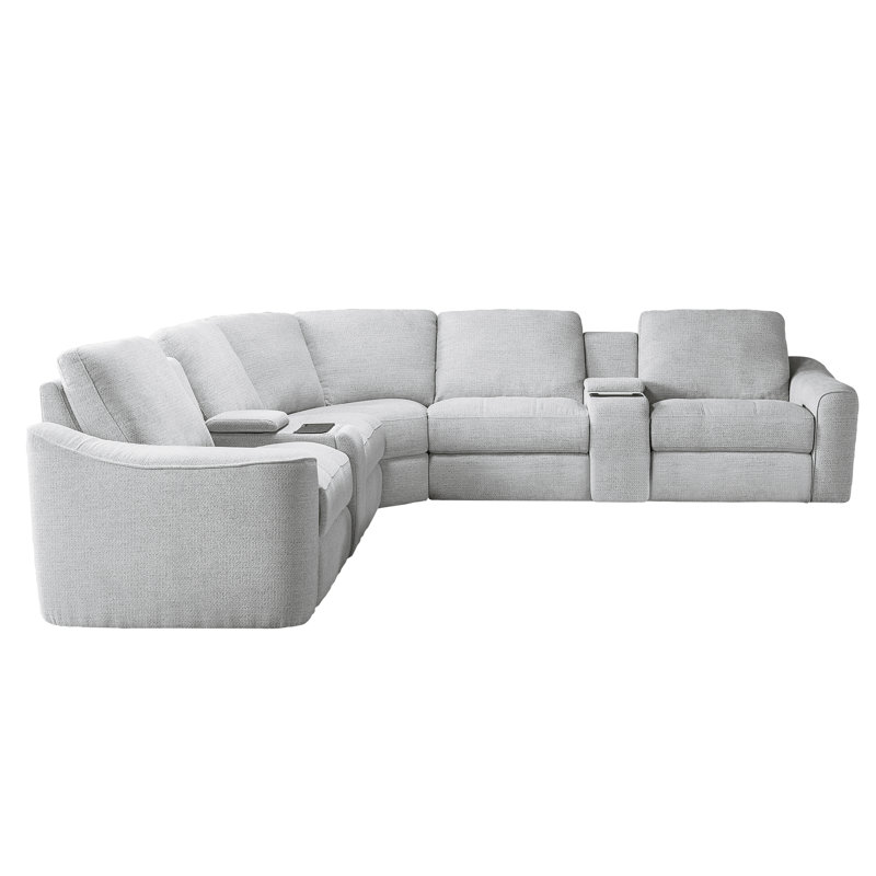 7-piece Upholstered Reclining Corner Sectional With Storage& Cup Holder & Wireless Charging, Silver Gray Polyester