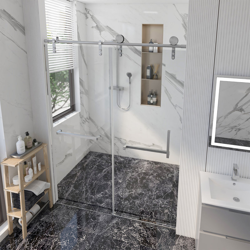 56"-60" W x 76" H Single Sliding Frameless Shower Door | 0.31" (8mm) Thickened Upgrade Tempered Glass | Stainless Steel Hardware | Safe, Explosion-Resistant, Clear & Stylish, Sturdy & Durable