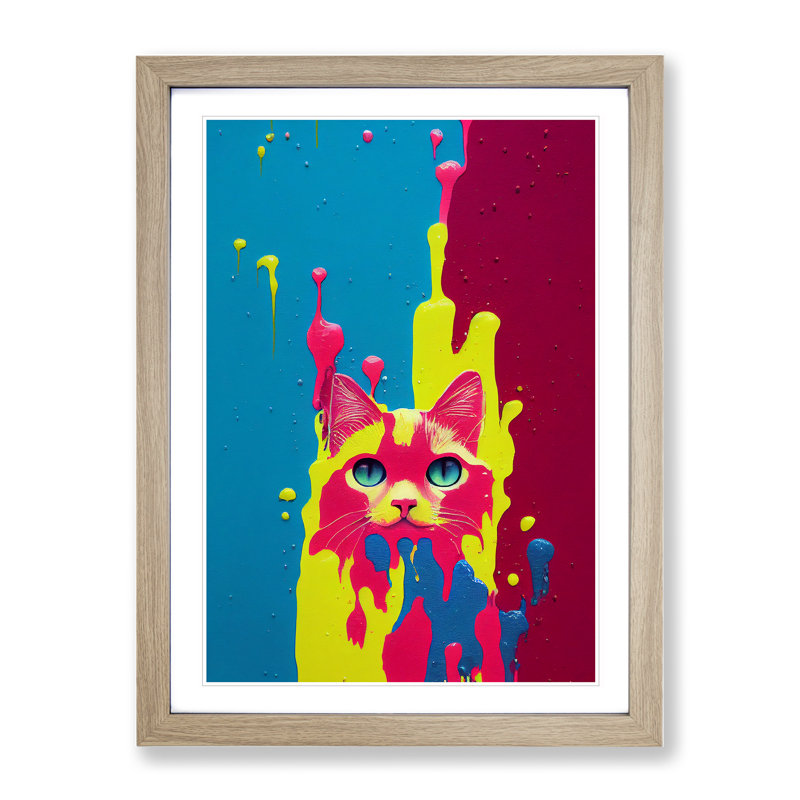 Cat in No.5 1 Piece Single Picture Frame Wall Art, 64cm H x 46cm W x 2cm D, Oak