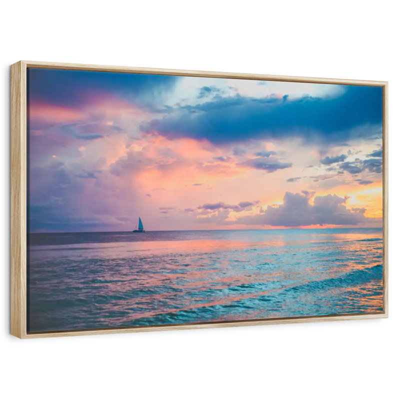 Coucher de soleil au Panama, Cadre flottant en bois naturel, 40 po x 27 po