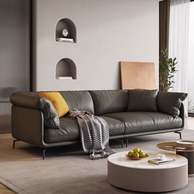 Gray Genuine Leather Modular Sofa cushion couch
