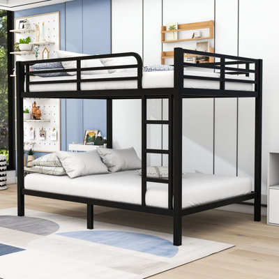 Full XL Over Full XL Metal Bunk Bed With Built-In Ladder And Guardrails