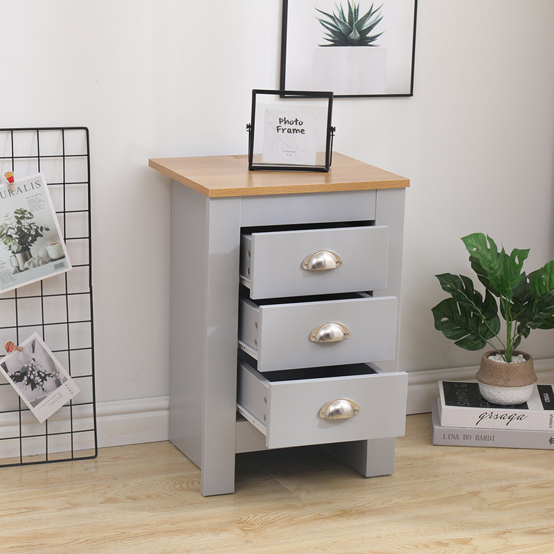 Bedroom Pair Of 2 Wooden Bedside Table Nightstand With 3 Drawers Storage Unit For Bedroom, Grey