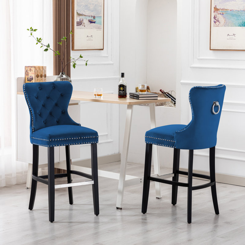 Tabouret de bar et de comptoir Kirsten, Tabouret de bar (siège d'une hauteur de 29 po), Gris antique, Bleu