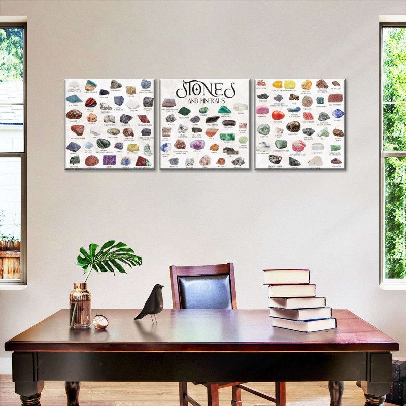 Tableau de pierres et de minéraux par Boho Mama - reproduction panoramique sur toile tendue 3 pièces