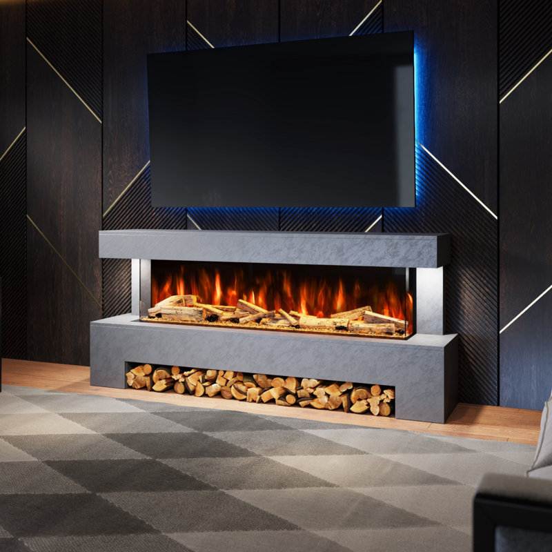 Angelo Freestanding Electric Fireplace Suite – 1500mm 3-sided Led Electric Fire with Panoramic Flame | Remote & App Control | Led Side Lights