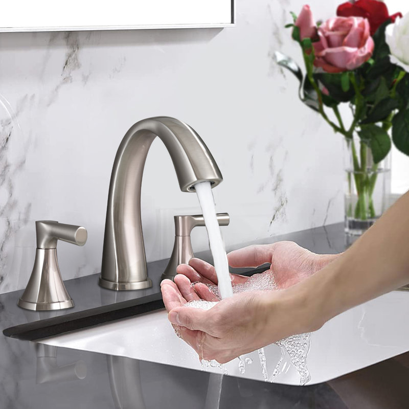 Robinet de salle de bain espacé à deux poignées avec installation à 3 trous et nickel brossé - Bricolage rapide, poignées de coiffeuse à ajustement précis de la température, cartouche avancée