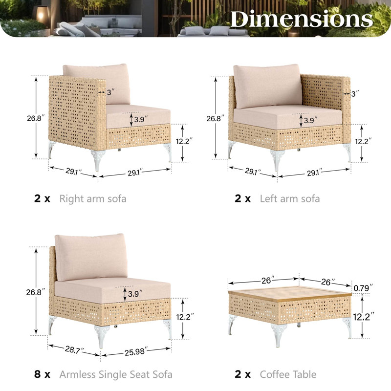 12 - Person Patio Conversation Set, 14 Pcs: 8 Chairs 1, 4 Chairs 2, 2 Coffee Tables