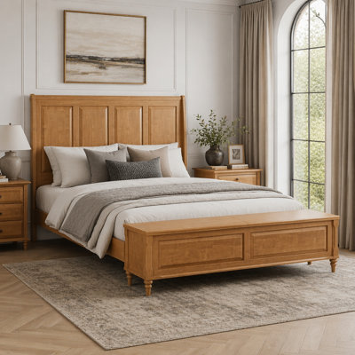 Queen Bed Frame with Tall Headboard, Storage Bench, and Solid Wood Construction, No Box Spring Needed