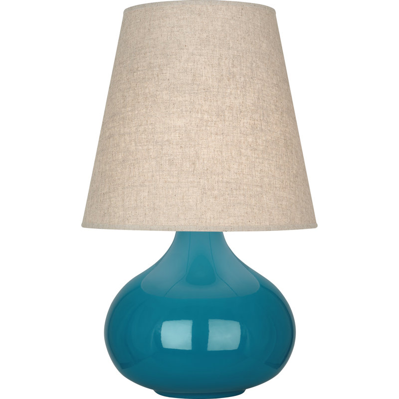 Small June Accent Lamp, Peacock, Buff Linen