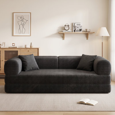 78" Compression Corduroy Sleeper Sofa, Convertible Upholstered Couch with 2 Pillows, No Assembly Required