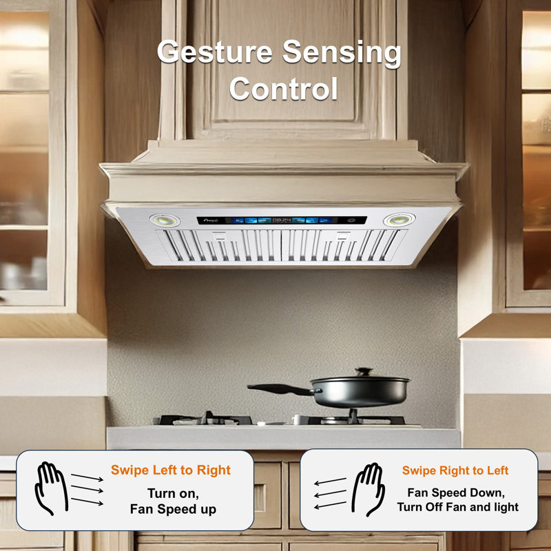 Hotte intégrée en acier inoxydable à conduit 30 po Awoco avec conduit / geste / tactile AWC-RH-BQ-V30