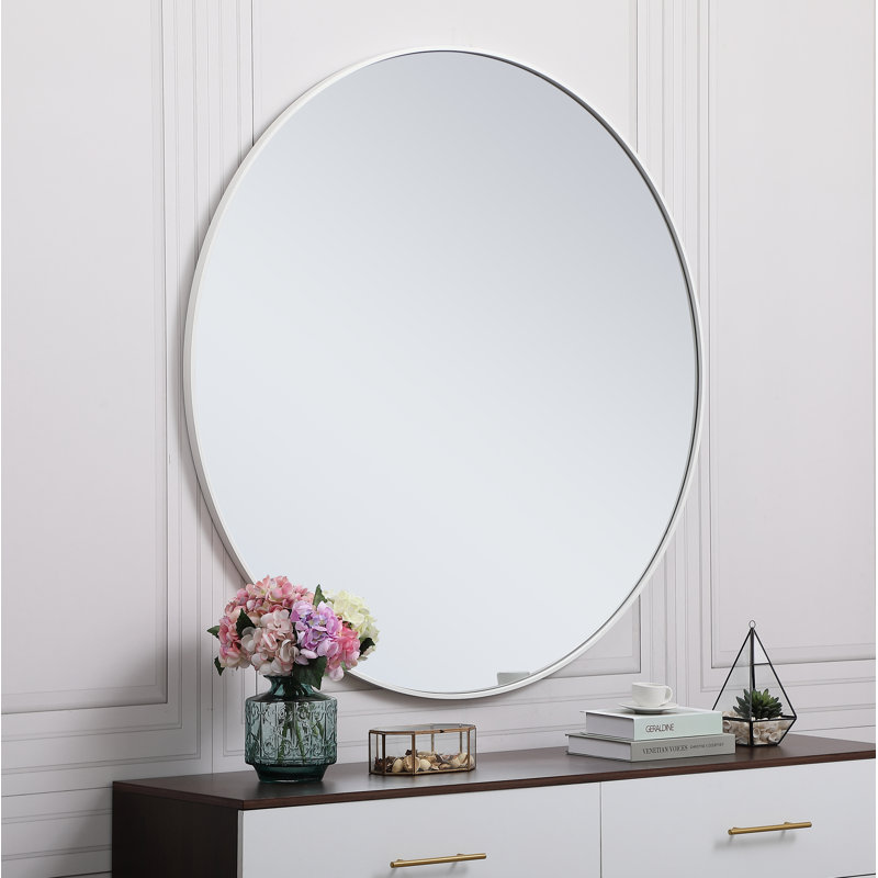 Miroir décoratif moderne et contemporain Sabine, Blanc, 39 po x 39 po