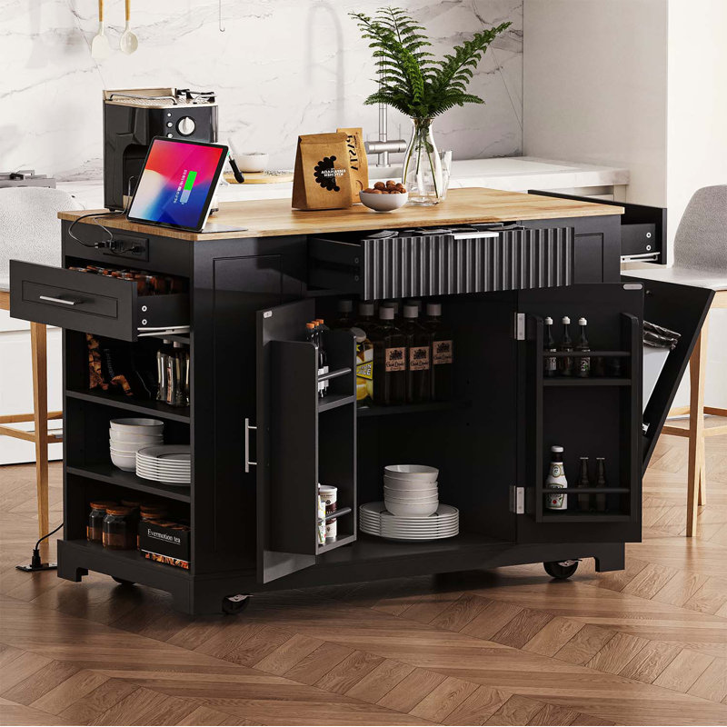 Versatile Kitchen Island with Exceptional Functionality and Stylish Flair, Gray Blue