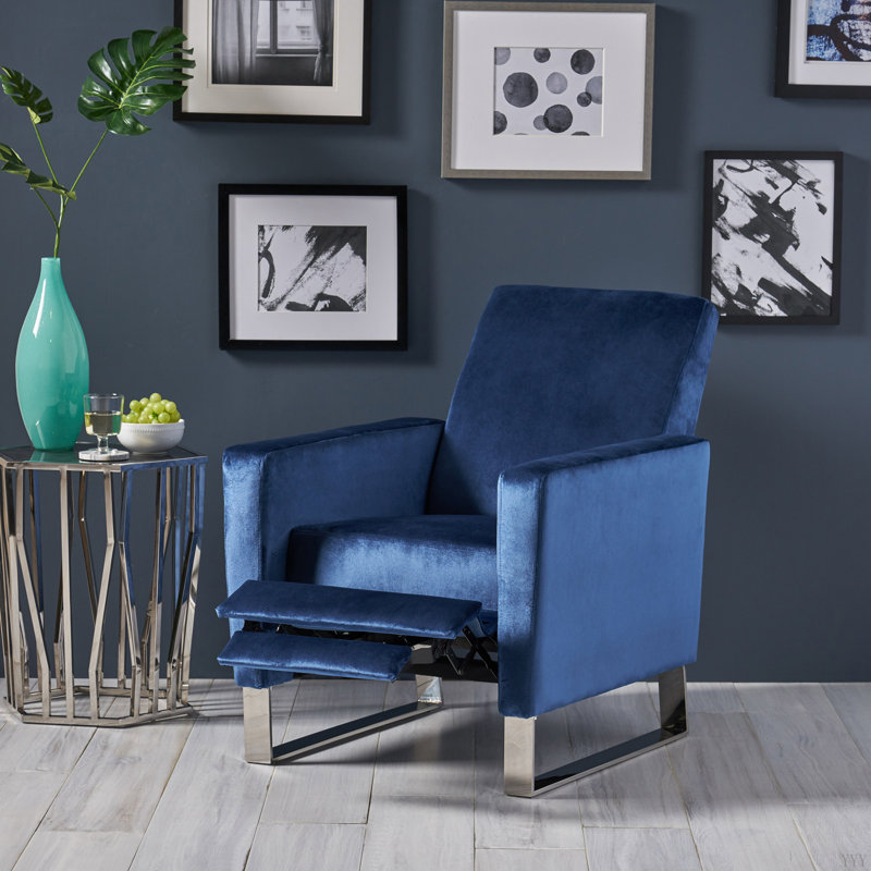 Fauteuil inclinable manuel Cesilie, Cobalt; cobalt, Velours