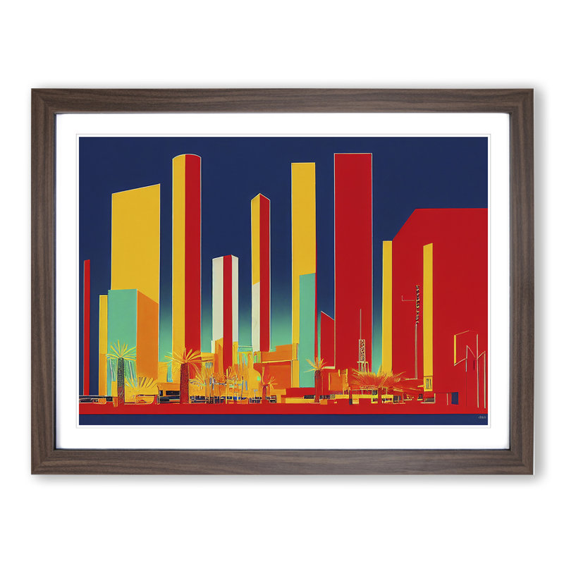 Las Vegas Skyline 1 Piece Single Picture Frame Wall Art, 25cm H x 34cm W x 2cm D, Walnut
