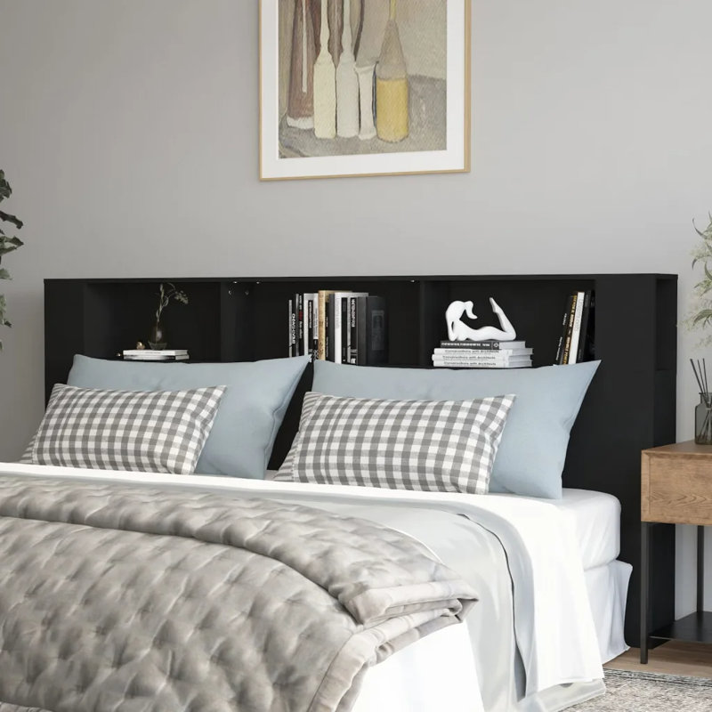 17 Stories Headboard Cabinet Engineered Wood, Super King (6'), Black