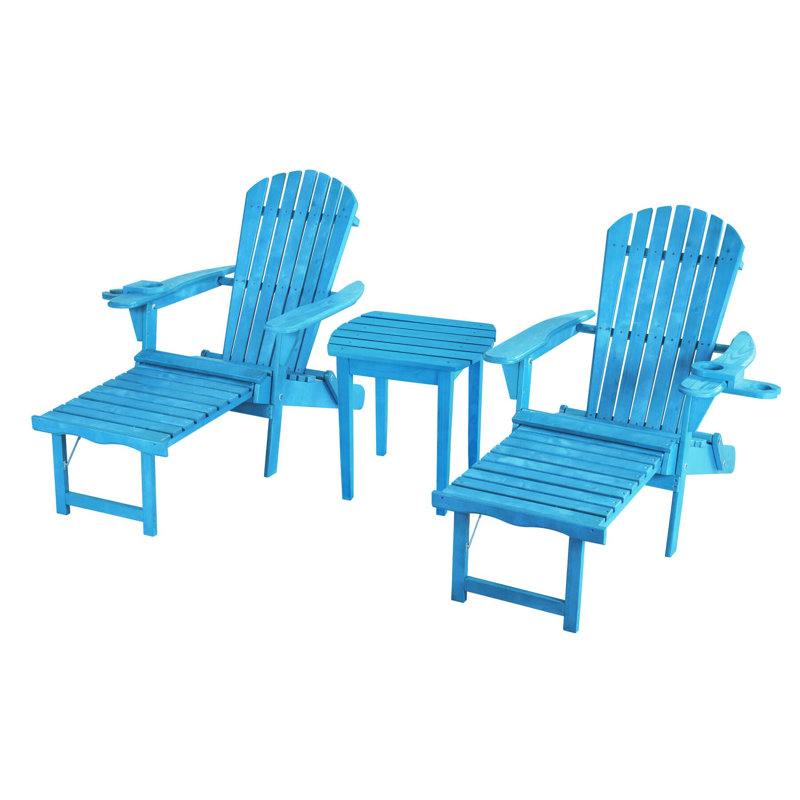Chaise Adirondack pliante en bois massif avec table Cleethorpes, Bleu