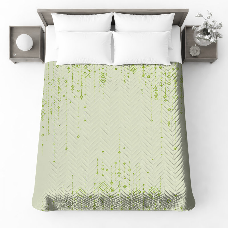 Couvre-lit matelassé vert à motif géométrique toutes tailles, Grand lit