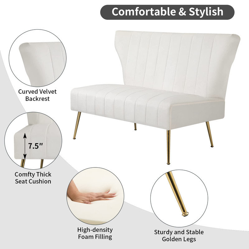 Vardell Fabric 48'' Reception Loveseat, White