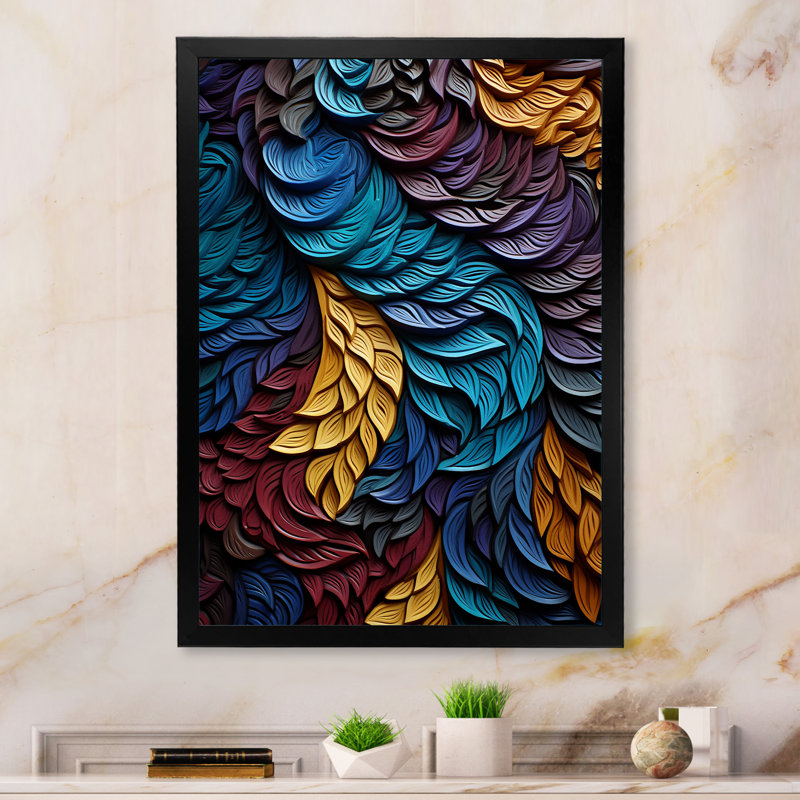 «Natures Coloful Leaf Essence - Tachisme», art mural, Cadre simple noir, H 20 po x l 12 po x P 1 po