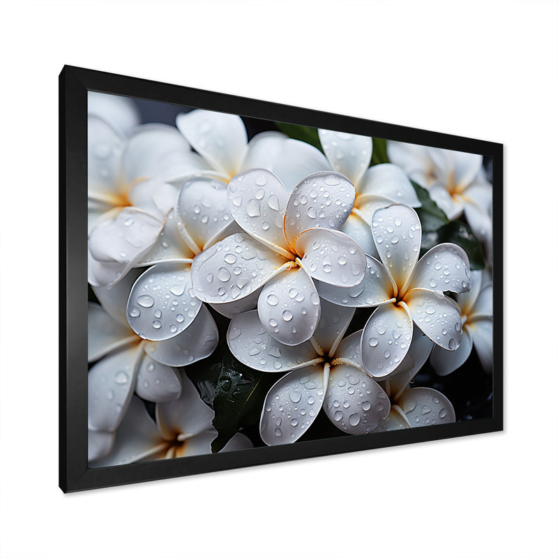 Plumeria pluvieux paradis sur toile, Cadre photo noir simple, H 34 po x l 44 po x P 1,5 po