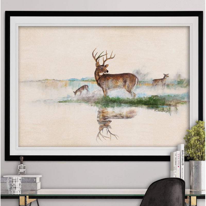 " Misty Deer " Painting Print, 20" H x 24" W x 1.5" D, Black