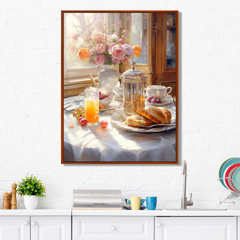 Latrivia Food Breakfast Cozy I, 20" H x 12" W x 1" D, Brown Floater Framed