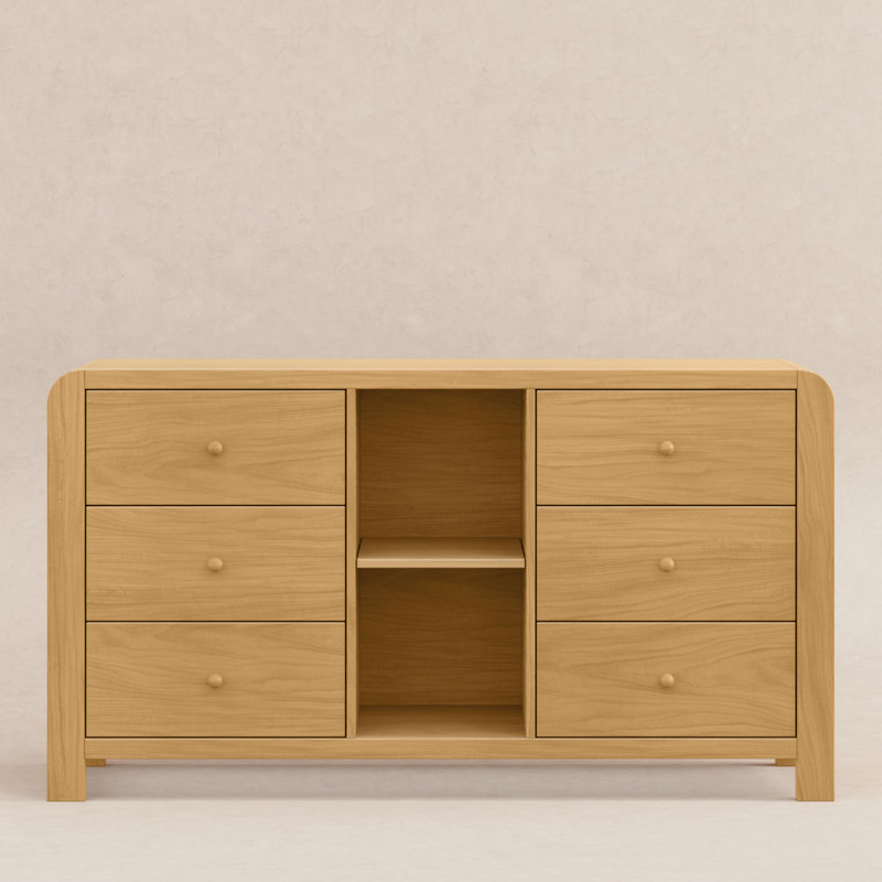 TipToe 6-Drawer Assembled Dresser with Cubbies, Honey