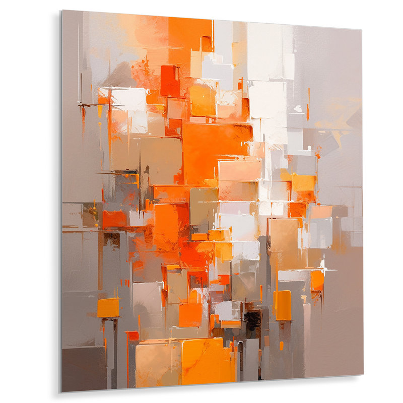Orange brun, réalités brisées - cubisme, art mural en métal, H 40 po x l 30 po