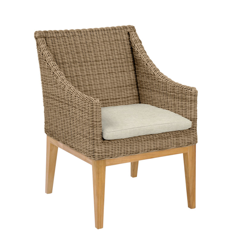 Frances Teak Patio Dining Chair with Cushion (Set of 2), Oat, Frances Willow