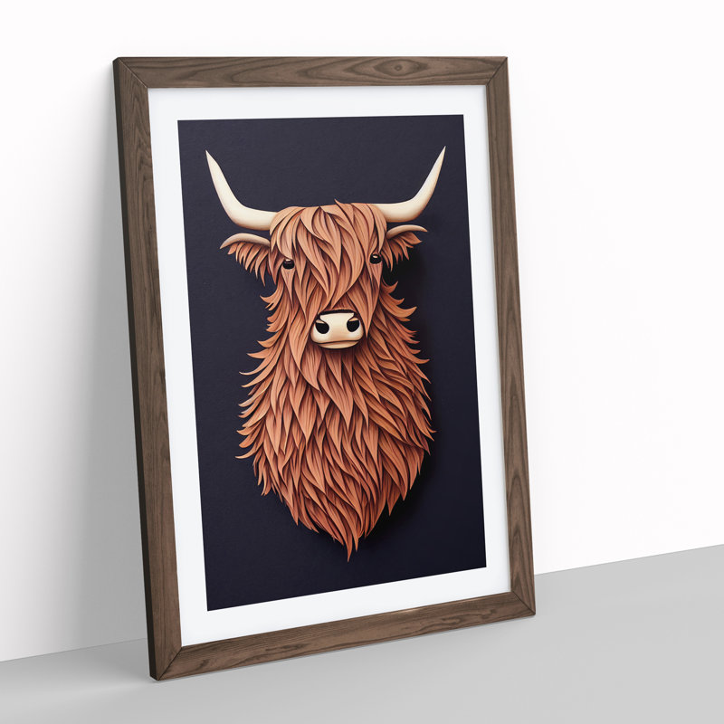 Bust Of A Highland Cow - Single Picture Frame Print, 46cm H x 34cm W x 2cm D, Walnut