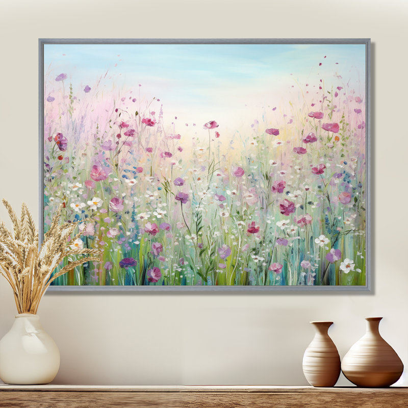 Art sur toile, "Fleurs sauvages", Reproduction avec cadre flottant, H 12 po x l 20 po, Argent argent