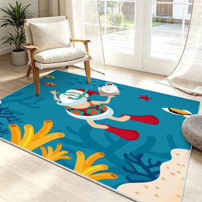 Tapis bleu clair transparent lavable à la machine Santa Claus