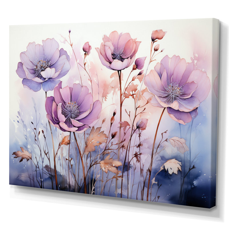 Mauve, fleurs mystiques II - art botanique abstrait, H 30 po x l 40 po x P 1,5 po, Toile tendue
