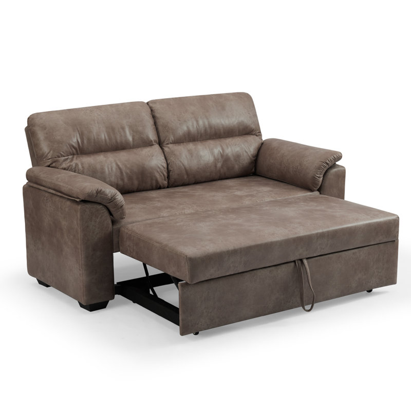 Aalaysha 2 Seater Faux Leather Sofa Bed, Brown