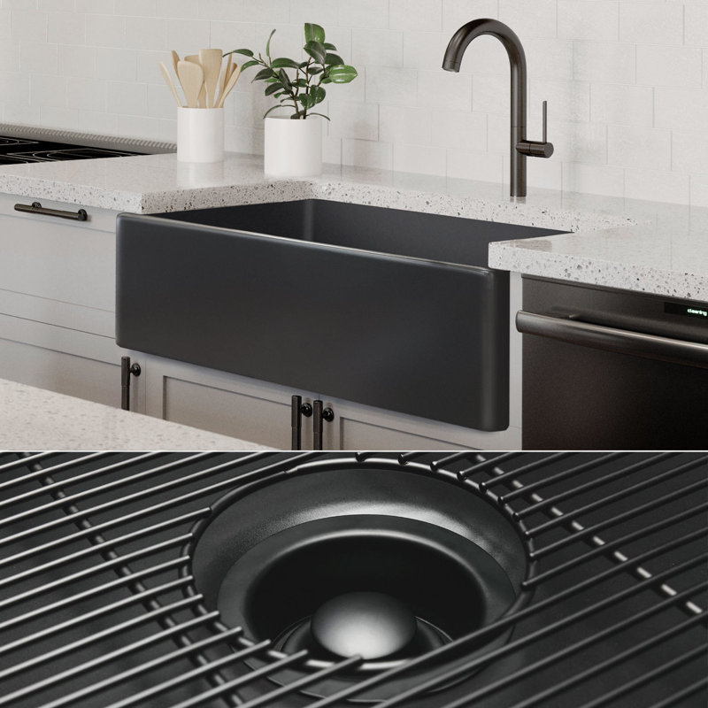 Luxury 33" L x 20" W Dual Mount Kitchen Sink with Basket Strainer, Matte Black