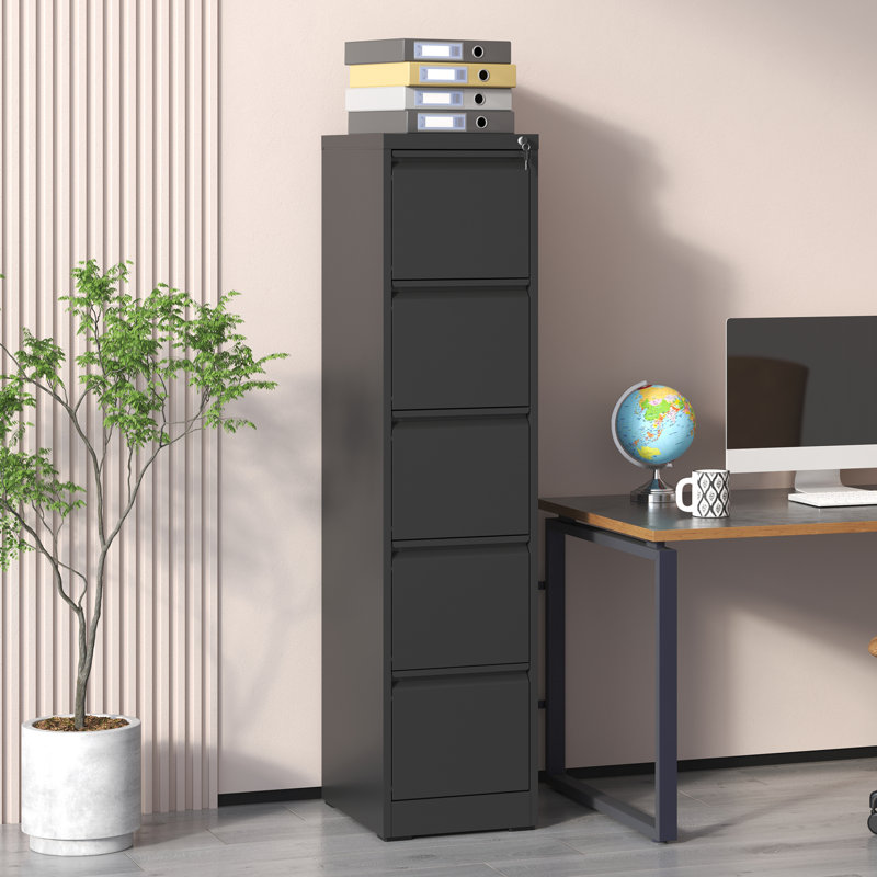 5 Drawer Metal Vertical File Cabinet with Lock Office Home Steel Vertical File Cabinet for A4 Legal/Letter Size, Black